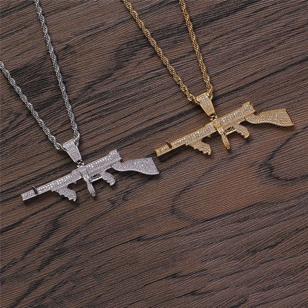 Hip Hop Iced Out Machine Gun Pingente Casal Homens Mulheres incrustadas Zircão Colar DIY Colar de personalidade