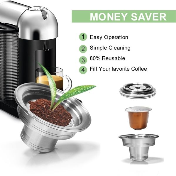 

recafimil adapter for nepresso vertuo maker wirth original coffee capsule stainless steel holder reusable kitchen tool 220225