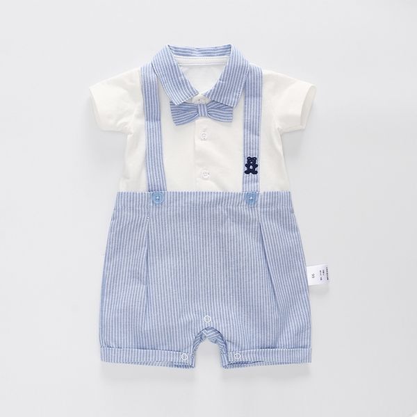 

vlinder baby boy romper baby boy clothes newborn short sleeve suspender clothing boy suit bow tie cotton snug short jumpsuit t200706, Blue