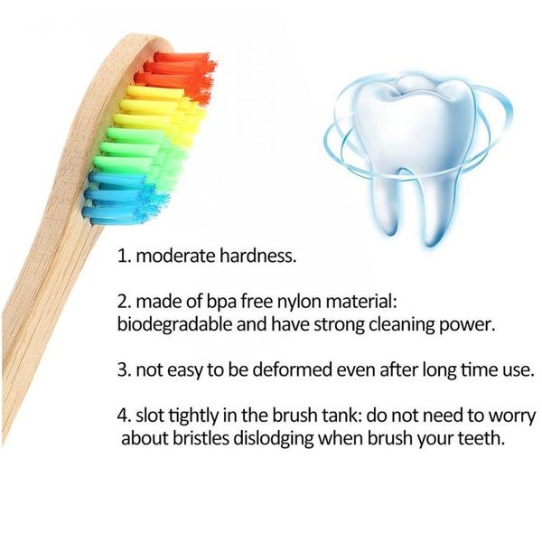 

1 шт. радуга зубная щетка для взрослых средняя мягкая щетина, дружелюбный eco биоразлагаемые зубные щетки бамбуковые продукты острые уход ак