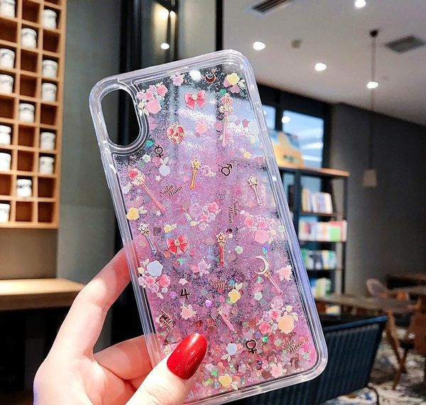 

dynamic liquid glitter phone case for iphone 11 pro se xr xs max x 6 7 8 plus cute sailor moon magic stick qu jlleii yyysports