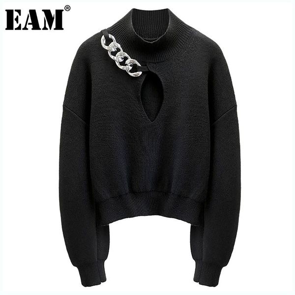 

women's sweaters [eam] black hollow out knitting sweater loose fit turtleneck long sleeve women pullovers fashion autumn winter 2021 1d, White;black