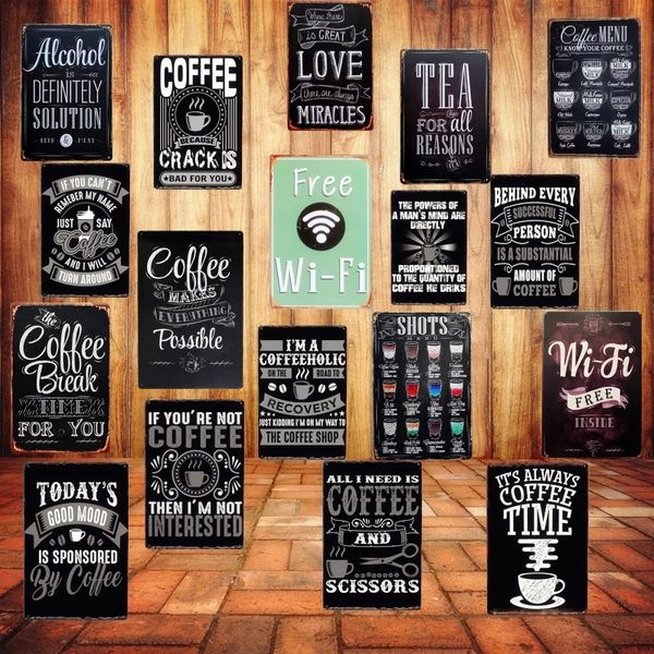 Ücretsiz Wifi Shabby Chic Home Bar Cafe Vintage Duvar Dekor Sanat Metal Kalay İşaretleri Kahve Bar Mağazası Pub Tavern Retro Dekoratif Tabaklar Metal Poster Boyutu 30x20cm