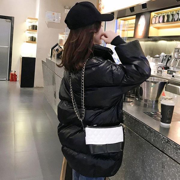 

winter new simple and fashionable down jacket mid-length stand-up collar white duck down loose and comfortable women's jacket, Black