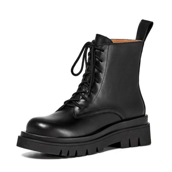 

boots rasmeup size 34-43 2021 ins woman real leather ankle fashion shoes short winter warm platform heel footwear, Black