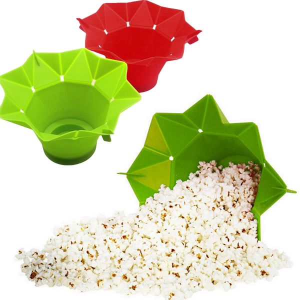 Silicone Vermelho Verde Popcorn Bowl Home Microwavable Pop Milk Maker Bacia Microondas Cofre Cofre Pipoca Bucket 201214
