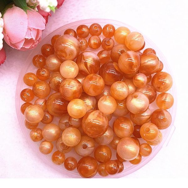 

new 8 10 12 14mm colour gold powder round acrylic beads spacer loose beads for jewelry making diy handmade qyljeu