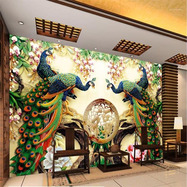 

diantu large painting home decor peacock green branches de pared 3d wallpaper l background modern mural for living room1