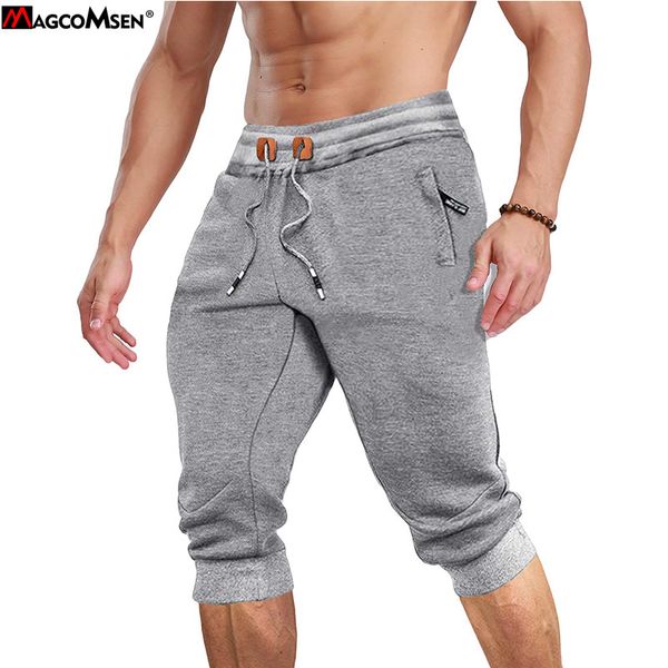 

magcomsen men's joggers sweatpants 3/4 summer casual gym fitness trousers zip pockets workout track pants tracksuit bottoms men y1114, Black