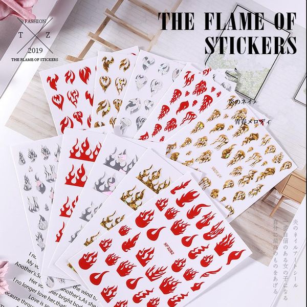 

holographic nail fire flame vinyls stencil hollow transfer sticker water slide nail art decals wraps f655, Black