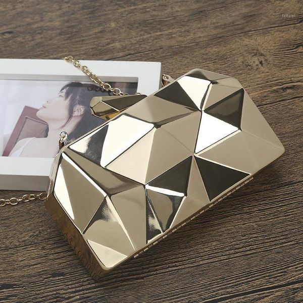 

iron solid clutch rhombus fashion dinner bag party irregular geometric metal bags luxury for woman 2020 new dropshipping1
