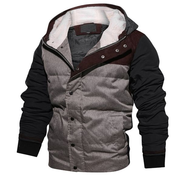 

men's winter wadded jacket thicken thermal down cotton parkas male casual patchwork hooded warm coat outerwear, Black