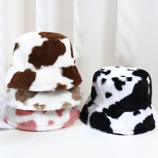 

wide brim hats 2021 fashion reversible black white cow pattern bucket hat fisherman caps for women autumn winter men, Blue;gray