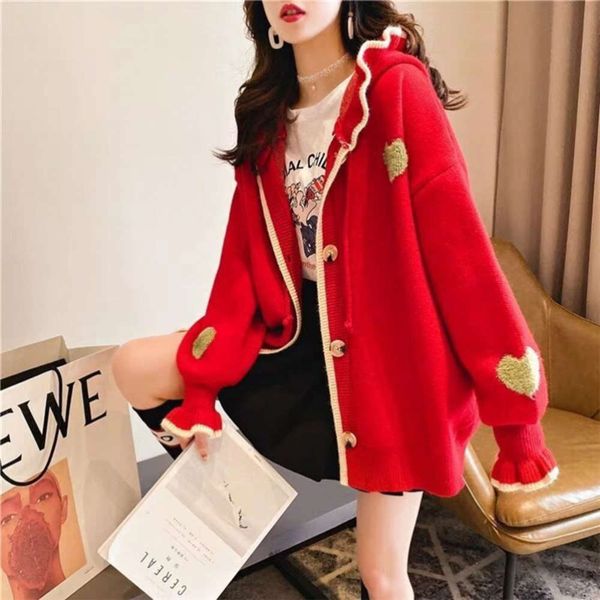 

autumn and winter 2020 new coat women's long sleeve sweater loose korean lazy port style hooded knitted cardigan, White;black