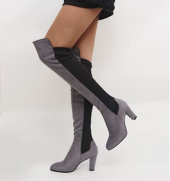 

size 35-43 winter over the knee boots women stretch fabric thigh high woman shoes long bota feminina zapatos boots, Black