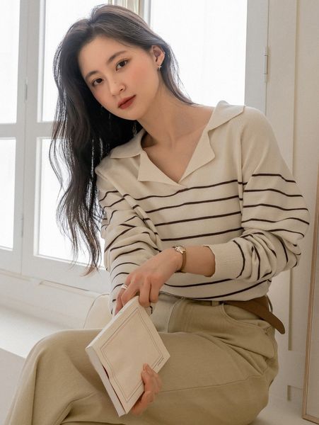 

dazy-less stripe pattern raglan sleeve sweater l3n3#, White