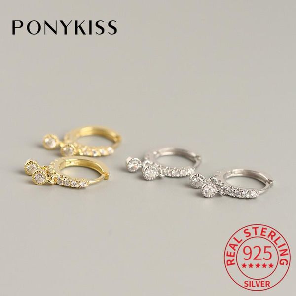 

ponykiss real 925 sterling silver delicate zircon teardrop geometric hoop earrings women party fashion elegant accessory gift, Golden;silver