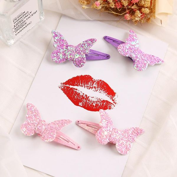 

hair accessories retail 1pair fashion cute glitter butterfly snap clips solid animal hairpins princess headwear, Slivery;white