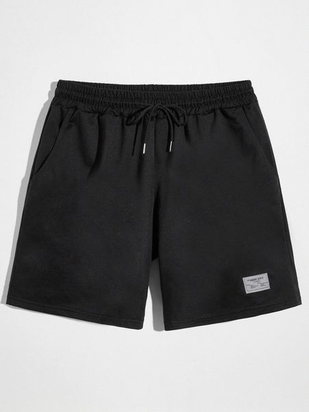 

men patched detail drawstring track shorts r8ob#, Black