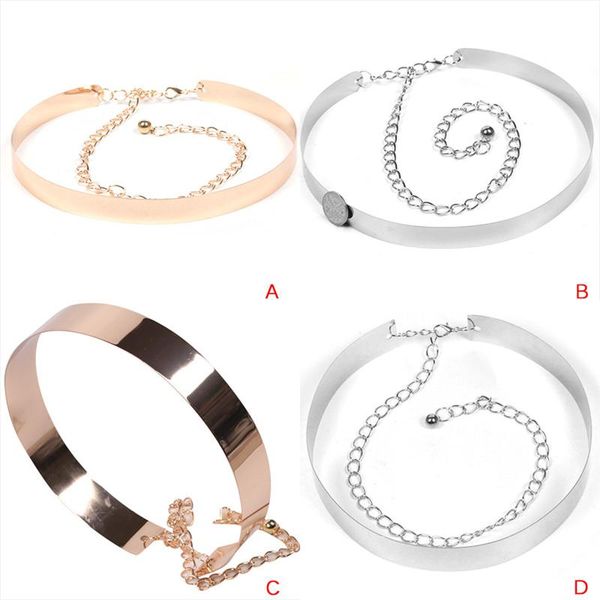 

belts 1pcs women lady waistbands punk full metal mirror waist belt metallic plate wide cummerbunds with chains, Black;brown