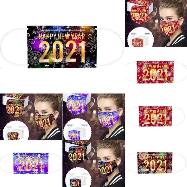 

new year face 3 layered happy masks print mouth cover dustproof breathable protective disposable mask lsk1821-2 2 njbsv