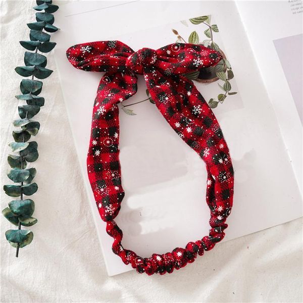 

1pc sweet red plaid rabbit ear headband for women elastic bow hairband christmas headwear turban headbands hair accessories 2020 q bbyygt