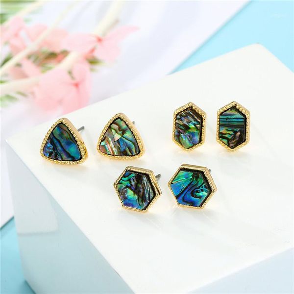 

stud 2021 fashion boho geometric hexagon round shell earrings european irregular pattern earstud women jewelry gift1, Golden;silver