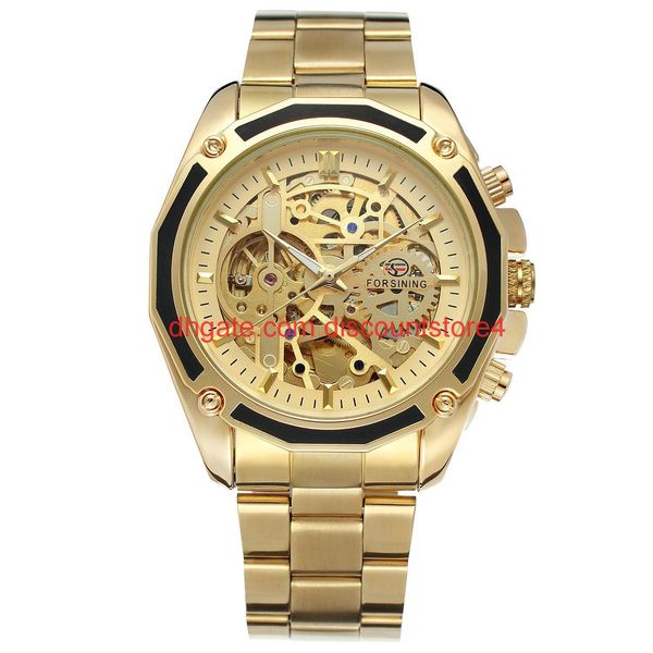 

forsing fully hollow men's automatic mechanical watch men's watch steel band watch, Slivery;brown