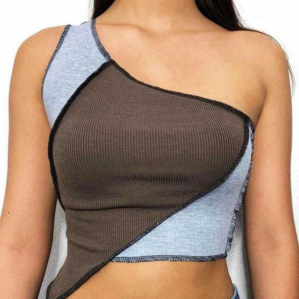 

2021 spring and summer new product contrast slant neck short vest women xf5115