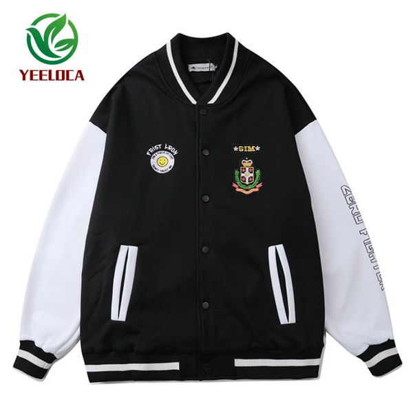 

european style fashion men's jacket baseball uniform harajuku loose fashion simple outer wear coat windbreaker c1117, Black