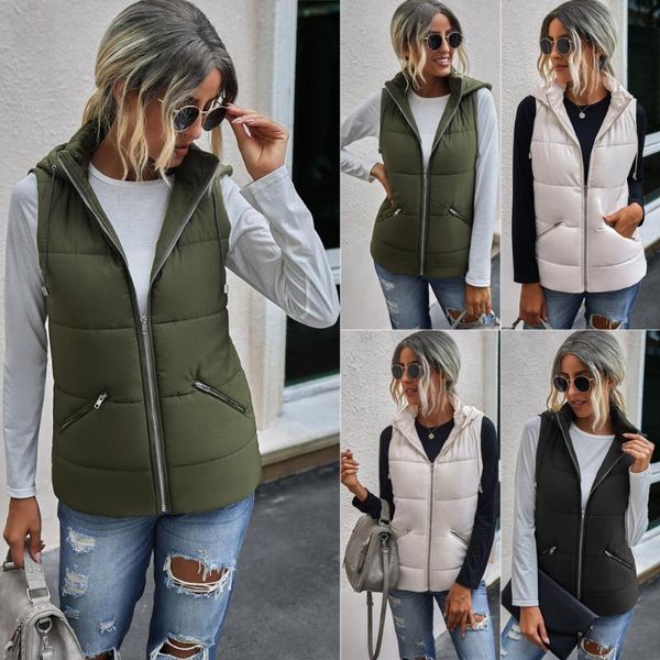 

women slim coats women sleeveless jacket zipper winter vest female slim vest women's windproof warm waistcoat clothing, Black;white