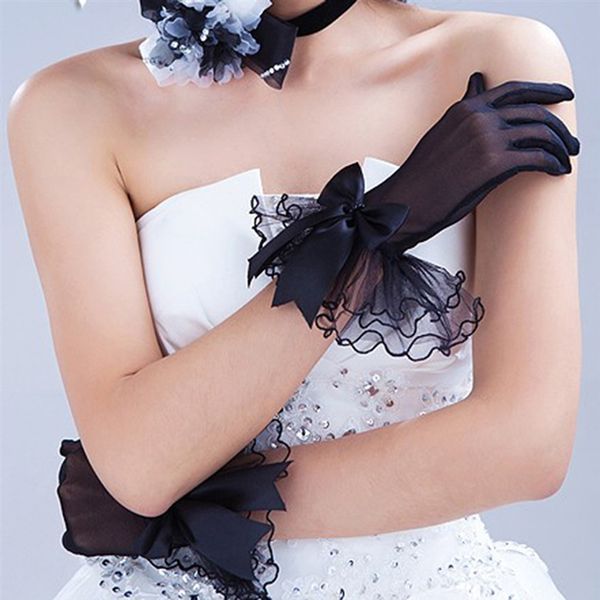 

bridal gloves women lace mesh ladies white wrist large bow knot marriage party accessories
