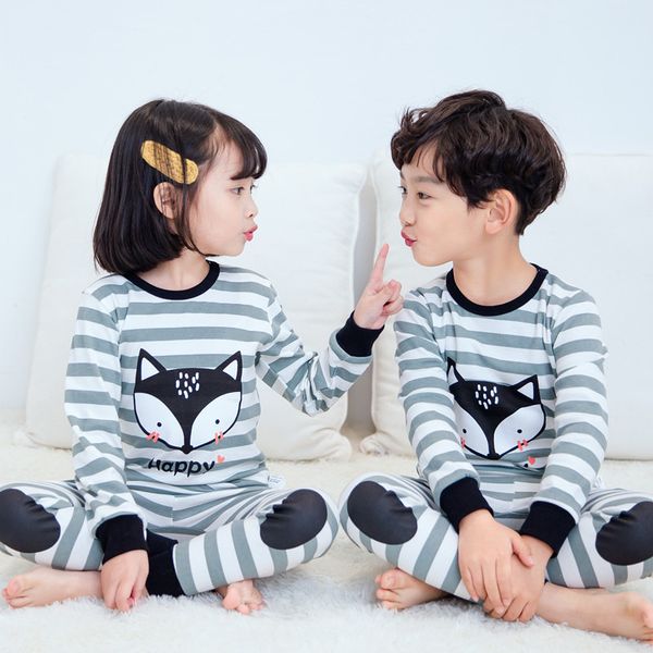 

saileroad boys girls pajamas set children cute fox pajamas cotton kids long sleeve pyjamas child pijama baby sleepwear clothing y200704, Blue;red