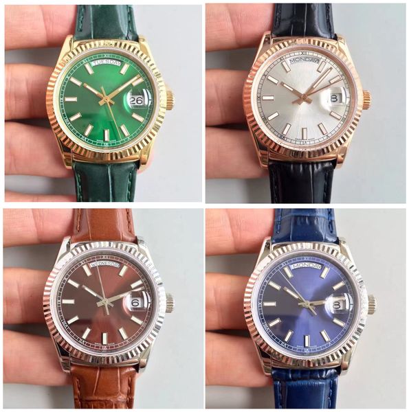 

4 styles of classic mens sports watch datejust 36mm luminous dial sapphire glass automatic movement leather strap luxury fashion wristwatch, Slivery;brown