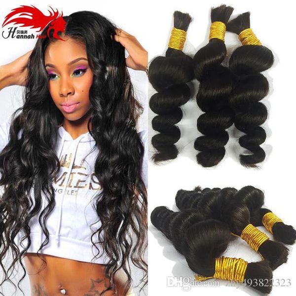 

premium no attachement bulk hair 3 bundles 150gram loose curly no weft virgin remy human remy hair braiding wholesale, Black