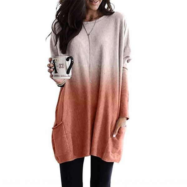 

auriu 2019 gradient color long sleeve coat casual pocket women's clothing 2019 gradient color long sleeve coat t-shirt casual pocket t, White