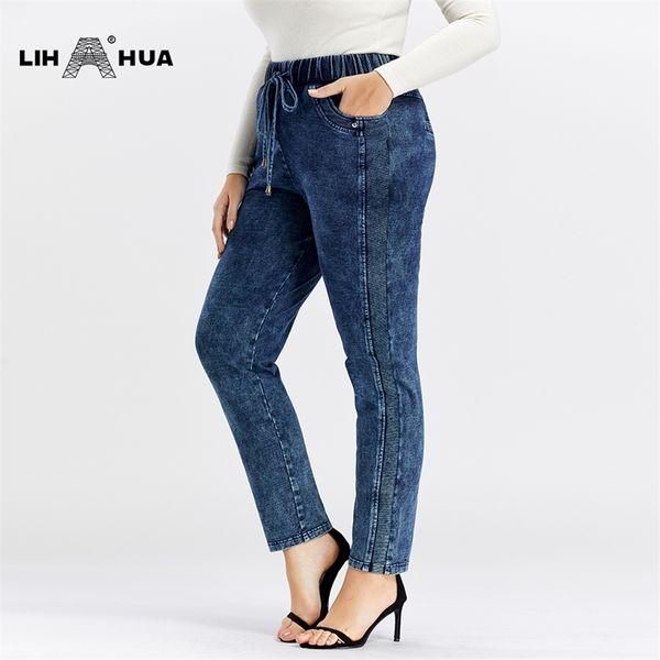 

lih hua women's plus size casual jeans high flexibility 201225, Blue