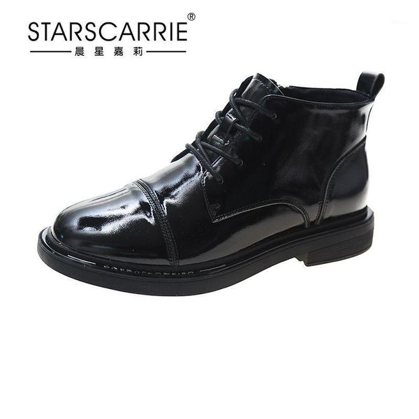 

boots leather women's mirror sheepskin short for autumn / winter 20211, Black