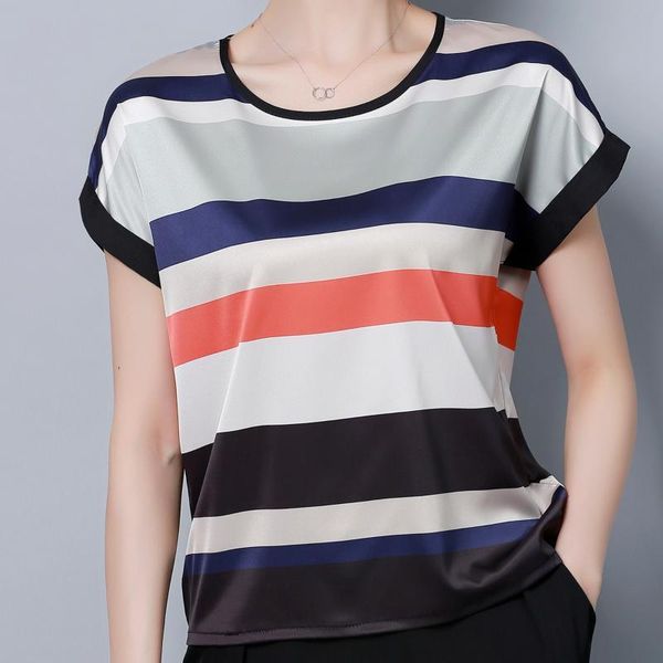 

for women womens blouse short sleeve fashion o-neck summer casual silk shirts loose clothing femenina blusa 4xl kg-491, White