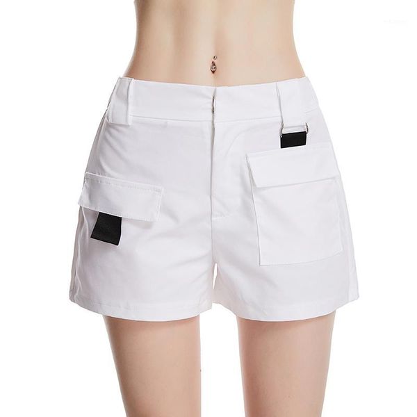 

summer explosions women's fashion simple women's casual shorts khaki high waist wild big pocket shorts women1, White;black