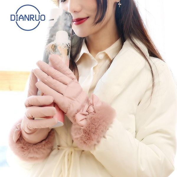 

dianruo korean women gloves autumn winter plush windproof cold proof warm keeping driving simple touch screen glove pink q453, Blue;gray