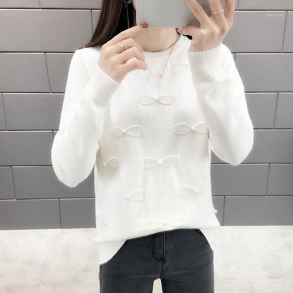

bottom loose crazy style knit pullovers sweater casual women sweet beading wild sueter mujer o-neck solid autumn sweater, White;black