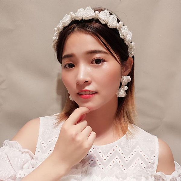

hair accessories korea handmade pearl hairband women elegant classic bow headband sweet girl non-slip fashion princess headdress