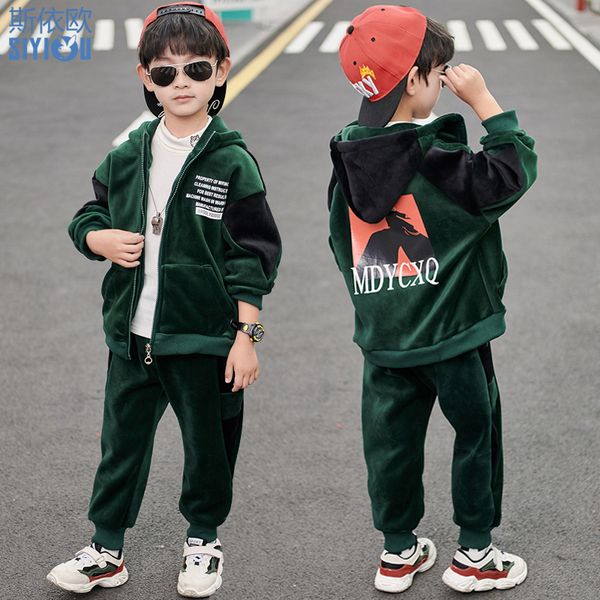 

children's gold velvet 2020 new winter clothes two piece suit, White