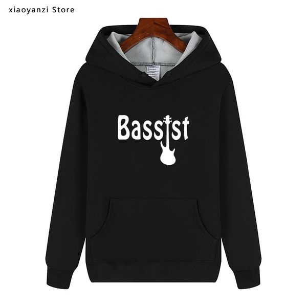 

new winter autumn style bassist guitar fleece hoodies funny music band bass guitarist rock men women sweatshirts pullovers, Black