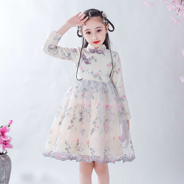 

winter clothing and hanfu ancient autumn qipao children's performance long sve girl's drs mh princs skirt, Red;yellow