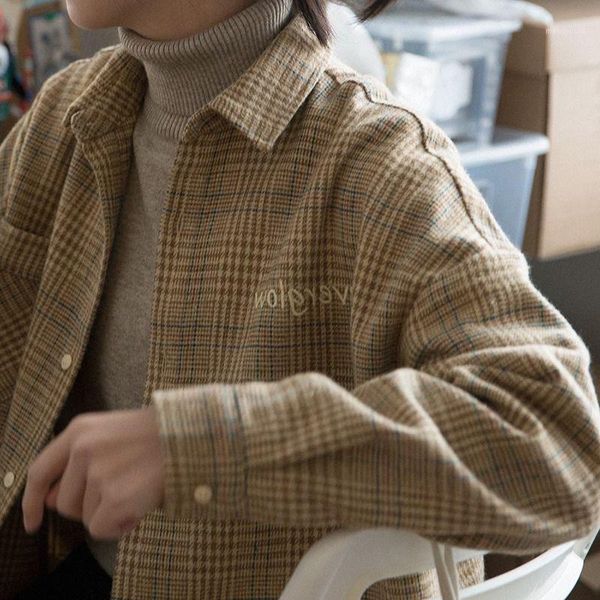 

woolen plaid shirt women's autumn winter 2020 new loose and versatile long sleeve thick bottomed shirt1, White;black