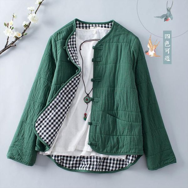 

new arrival autumn winter arts style women long sleeve single breasted quilted warm coats cotton linen vintage jackets s556, Black;brown