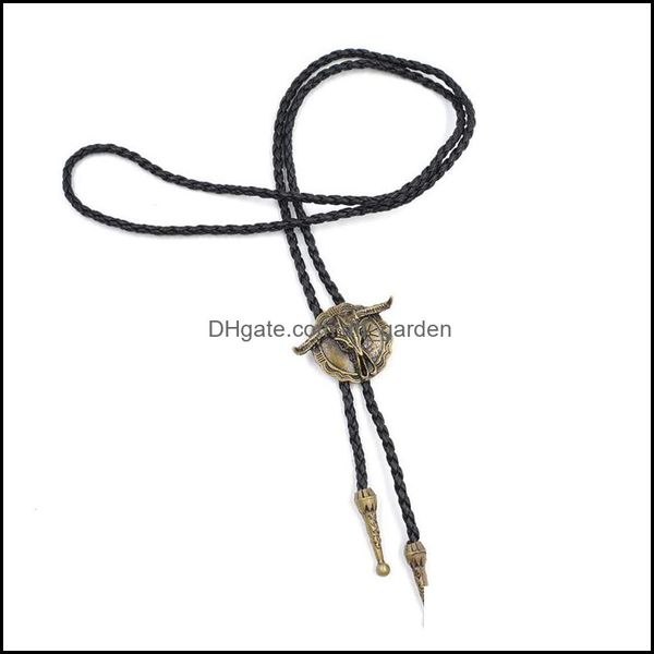 Cravatte Accessori moda Western Bl Head Bolo Tie Collana Catena maglione in lega retrò Ornamenti lunghi neri Drop Delivery 2021 Vaylm