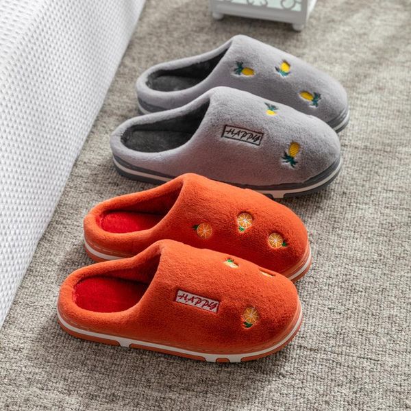 

new autumn and winter cotton slippers couple models simple home indoor cotton slippers non-slip thick warm plush womens, Black